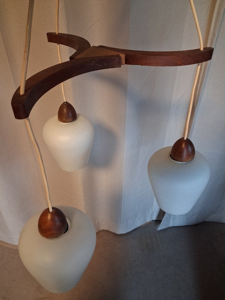 Retro jaren 60 teak hanglamp, Ophalen, Gebruikt, Hout