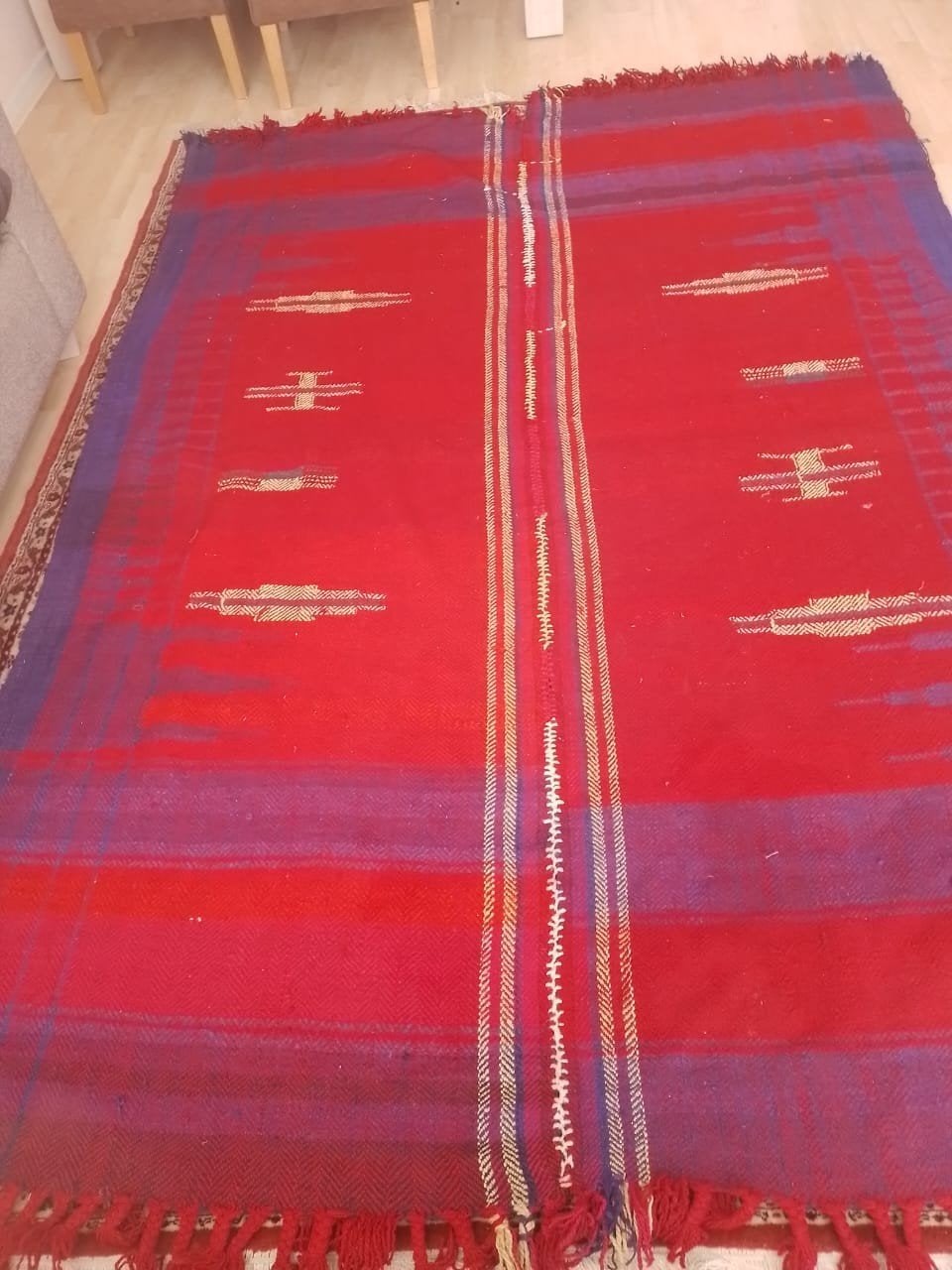 Nieuwe handgeweven oosters kelim loper 160x220cm 100% wol, Ophalen, Blauw, 150 tot 200 cm, Oosters, Kelim