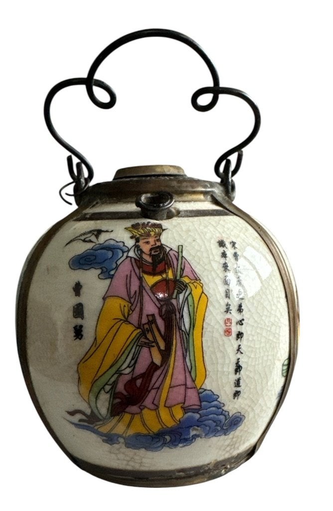 Een antiek Chinese opiumpot in metalen vatting, Ophalen of Verzenden