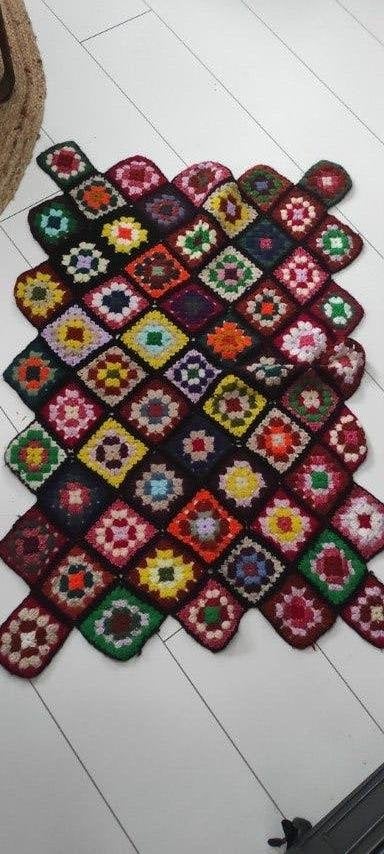 Vintage gehaakt tafelkleedje dekentje meerkleurig, Ophalen of Verzenden, Zo goed als nieuw, Rechthoek