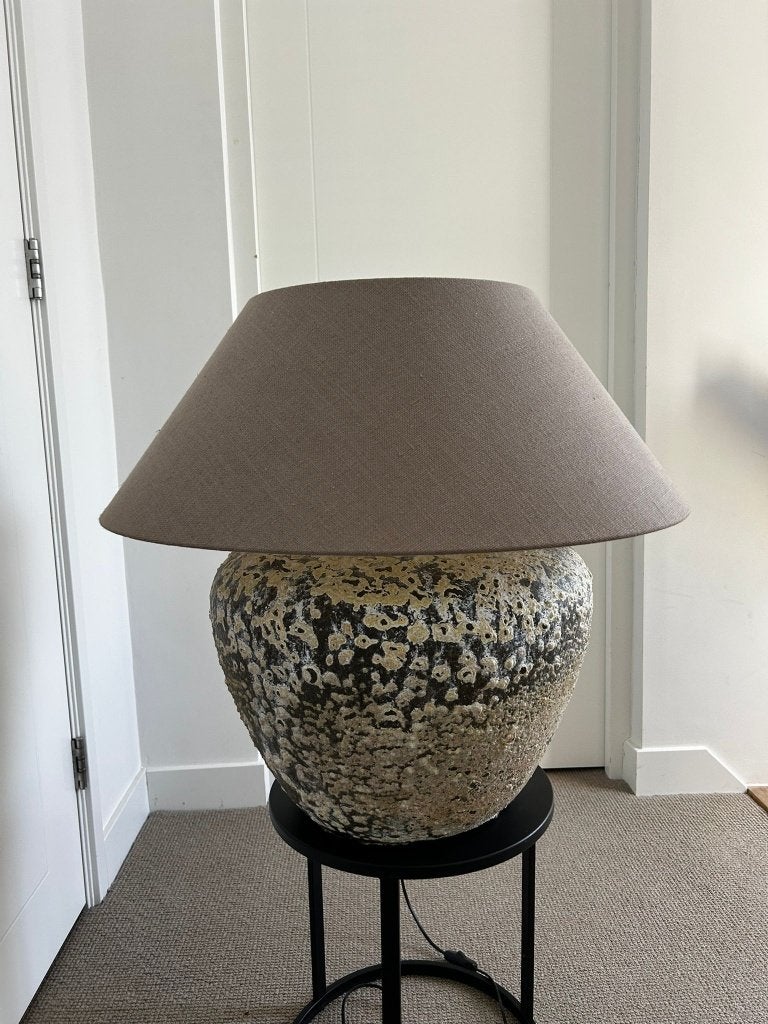 Schemerlamp (oude urn), Huis en Inrichting, Lampen | Lampenkappen, Ophalen, Gebruikt, Beige, Rond