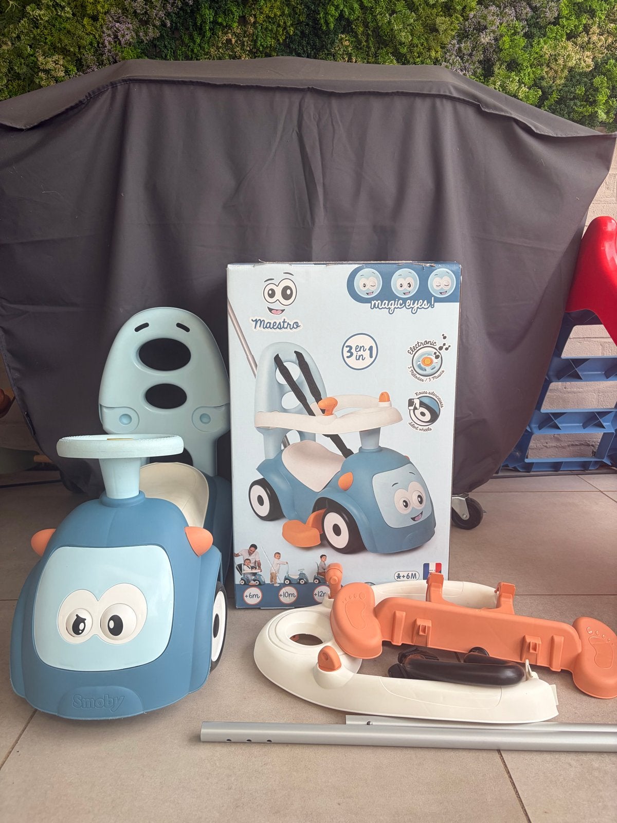 Smoby Maestro 3-in-1 loopauto en duwauto, Ophalen, Zo goed als nieuw, Loopvoertuig