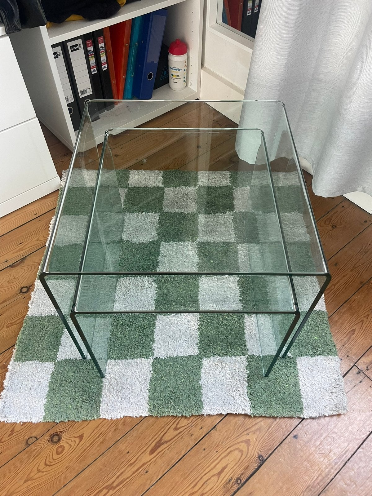 Vintage glazen bijzettafel(s), Huis en Inrichting, Ophalen, 50 tot 100 cm, Glas, Zo goed als nieuw