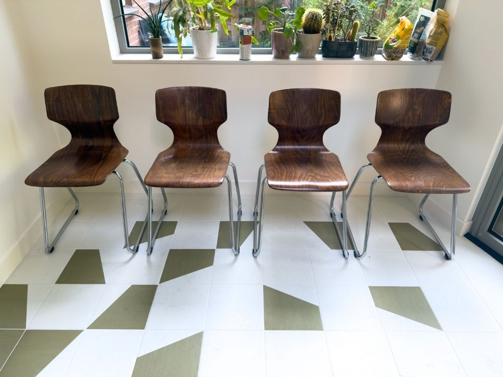 Vintage design eetkamerstoelen, Huis en Inrichting, Stoelen, Ophalen, Gebruikt, Bruin, Vintage