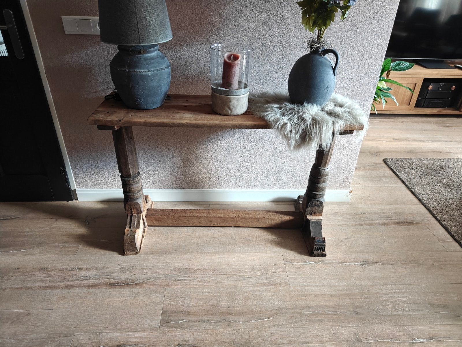 Unieke Handgemaakte Sidetable / Haltafel, Ophalen, Gebruikt, 100 tot 150 cm, Eikenhout