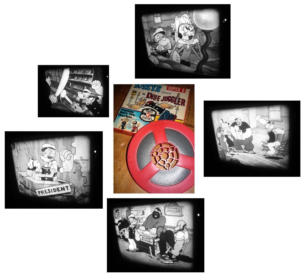 8mm film 3x oude Popeye - Juggler + Works + Bride - silent -, Ophalen of Verzenden, 8mm film