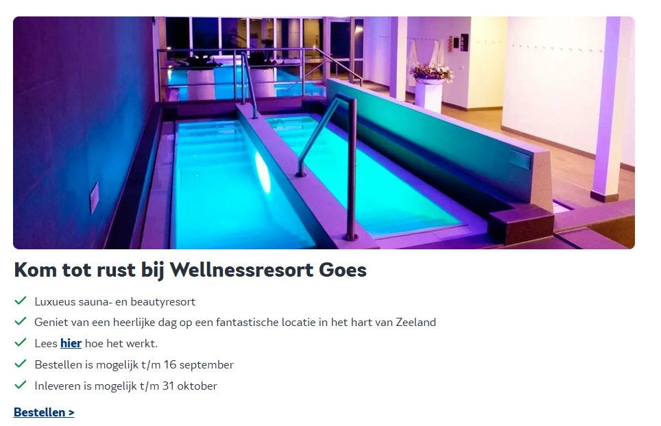 Wellnessresort Goes – 1+1 GRATIS – 2 tickets voor €42,50, Tickets en Kaartjes, Twee personen, Ticket of Toegangskaart