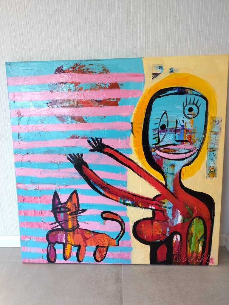 Schilderij Gluren bij de buren, Antiek en Kunst, Ophalen