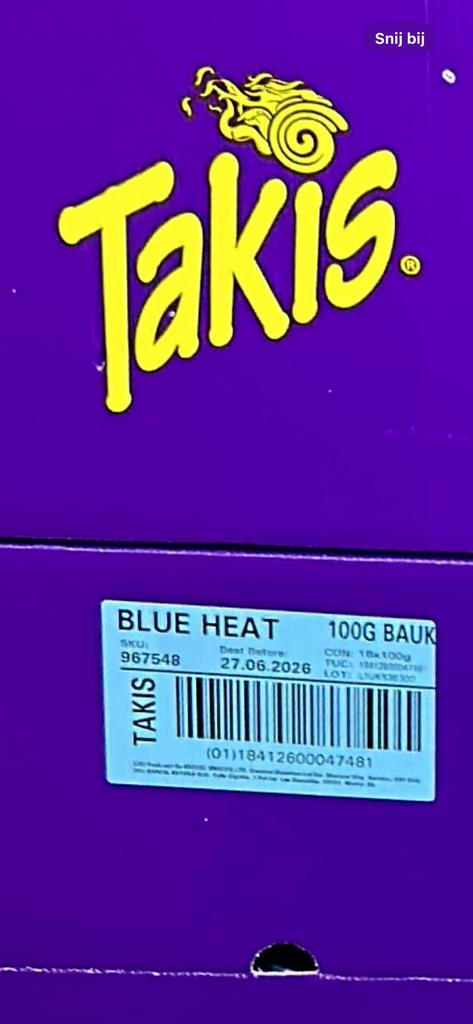 Takis blue heat blauw 100g, Ophalen of Verzenden, Nieuw