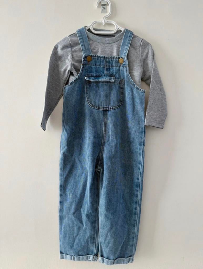 Spijkerbroek tuinbroek denim blauwe salopette + sweater 98, Ophalen of Verzenden, Nieuw, Jongen of Meisje, Setje