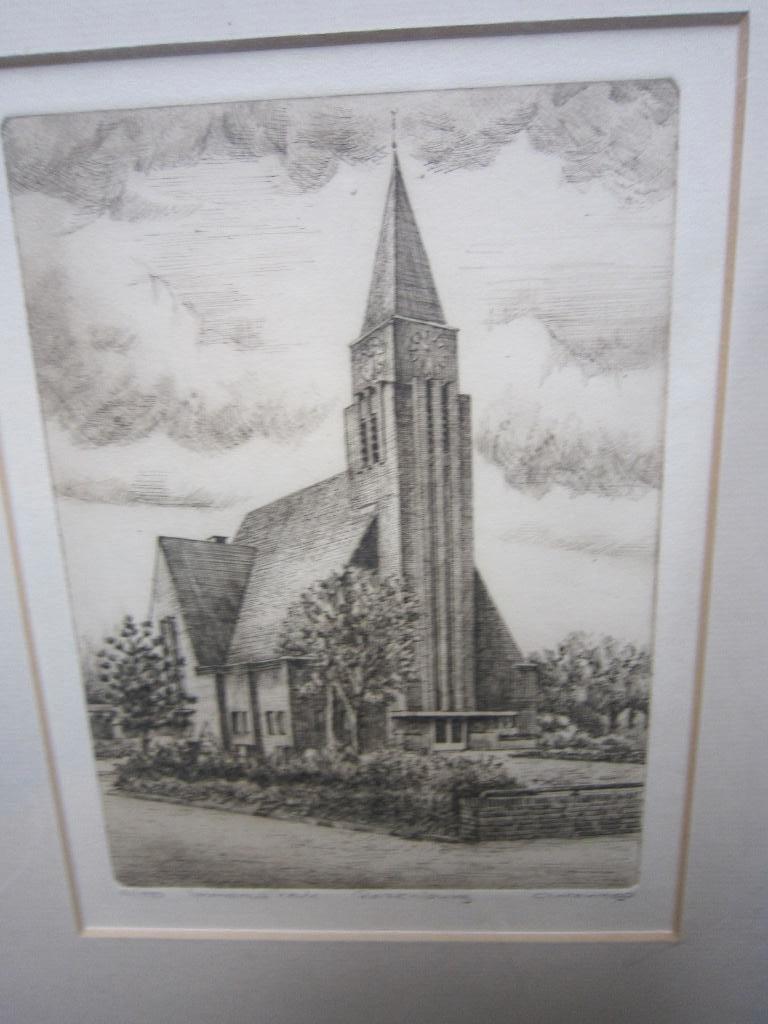 ROZENBURG, Mooie ets met Cert. van de Immanuelkerk, Antiek en Kunst, Ophalen