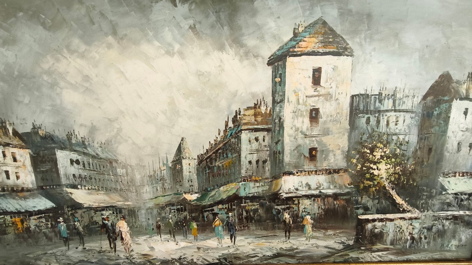 Parijs stadgezicht impressionisme, Ophalen, Doek, Bijzondere lijst, Impressionistisch