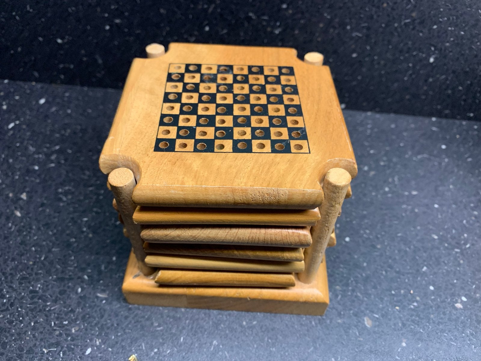 Houten bordspellen onderzetters- 6 spellen in 1, Ophalen of Verzenden, Gebruikt