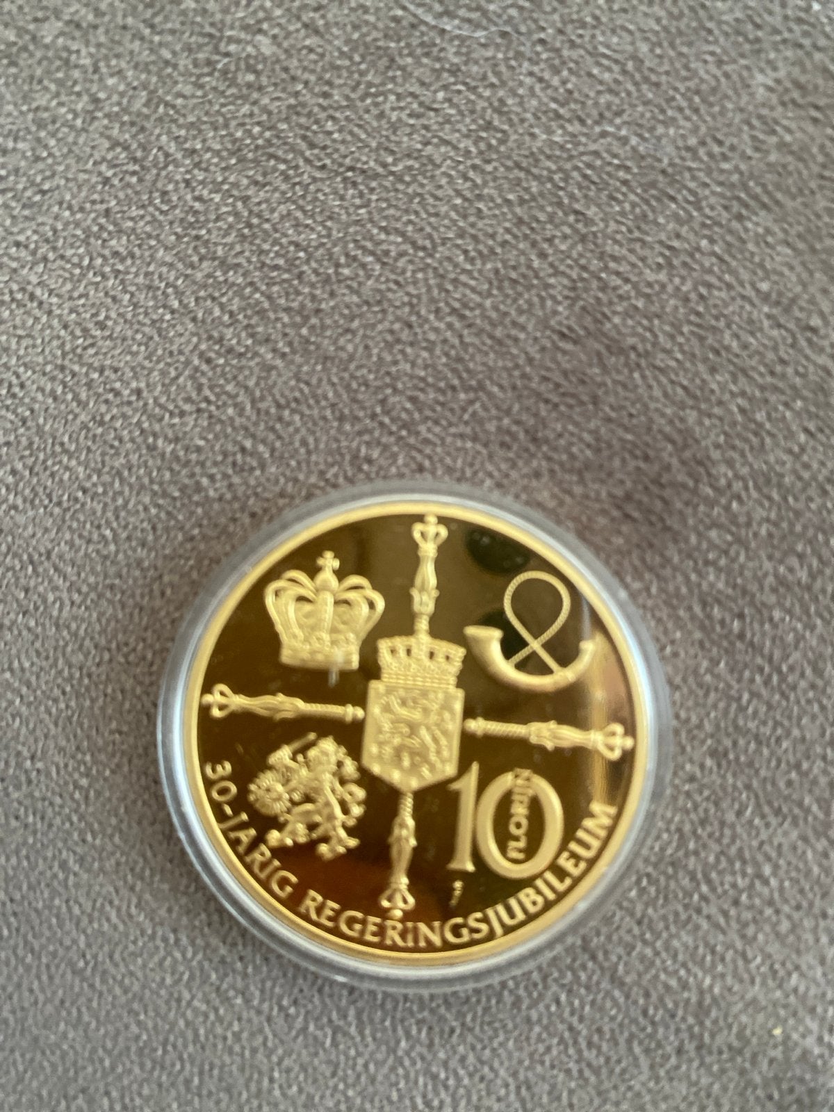 vergulden gouden 10 gulden munt Beatrix 30-jarig jubileum, Koningin Beatrix, Losse munt, 10 gulden, Goud