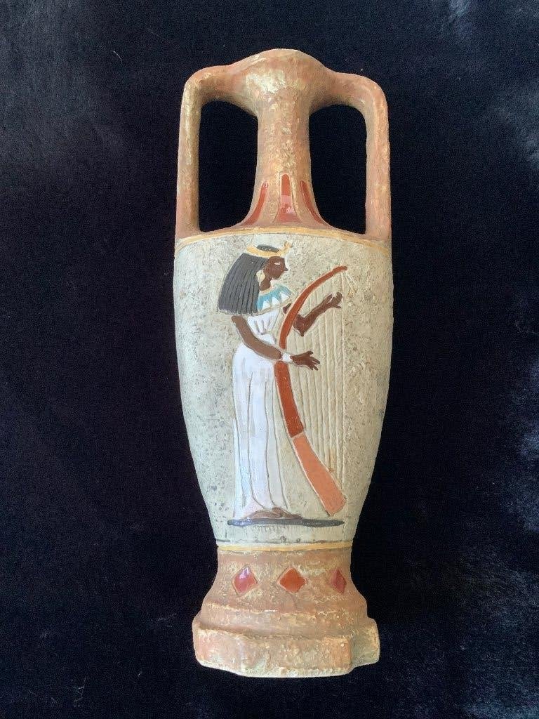 Vaas - amphora - handmade - Bresciani, Met patroon/structuur, Beige, Ophalen of Verzenden, Zo goed als nieuw