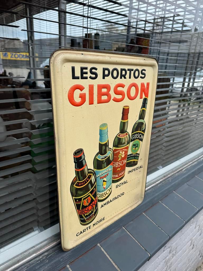 Vintage Gibson Port Reclamebord - Les Portos Gibson, Ophalen, Reclamebord, Gebruikt, .