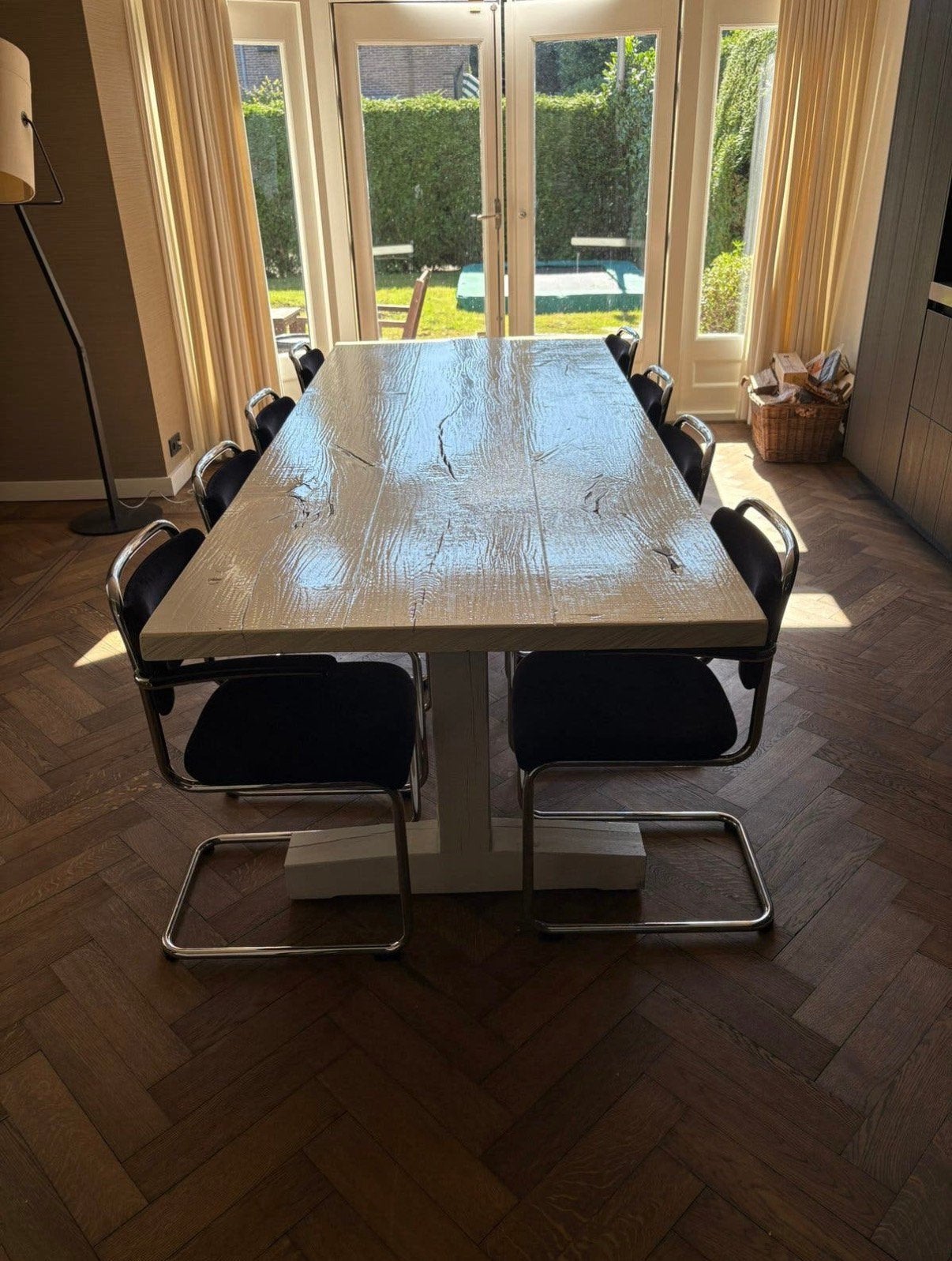 Eiken houten tafel 240 x 100 cm wit gelakt, Huis en Inrichting, Tafels | Eettafels, Ophalen, 100 tot 150 cm, Eikenhout, 200 cm of meer