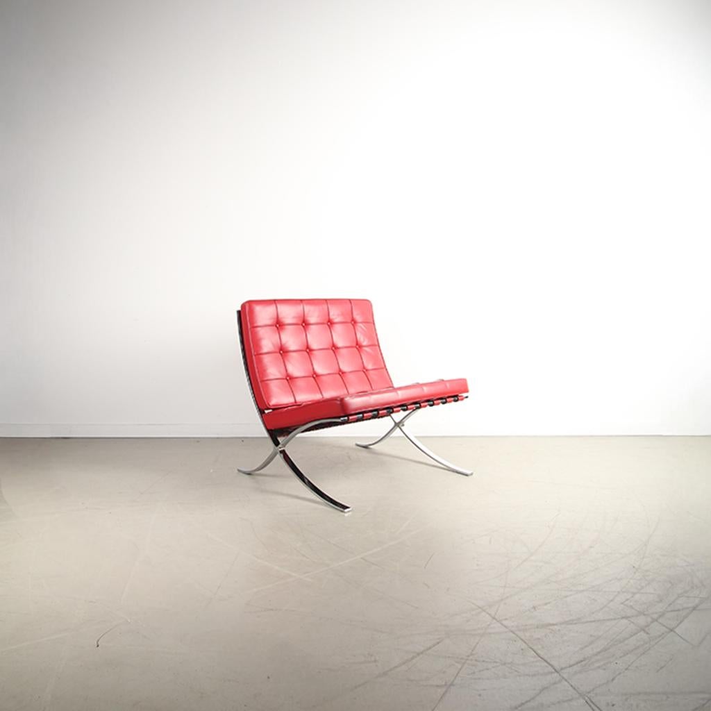 2x Knoll Barcelona Fauteuil Rood Leer – Chroom