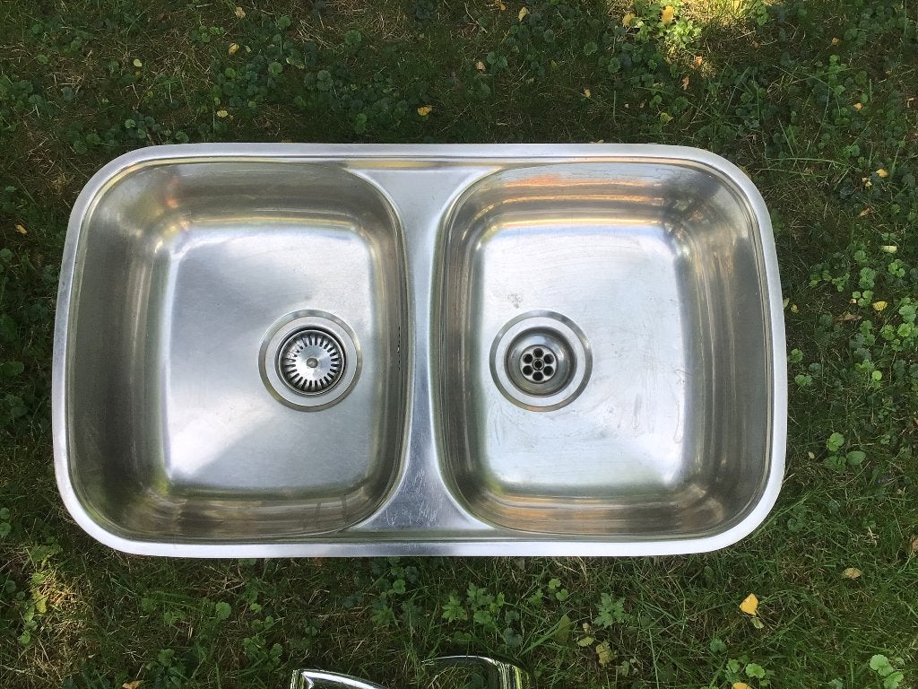 RVS dubbele spoelbak, Ophalen, Gebruikt, 25 tot 50 cm, Minder dan 100 cm