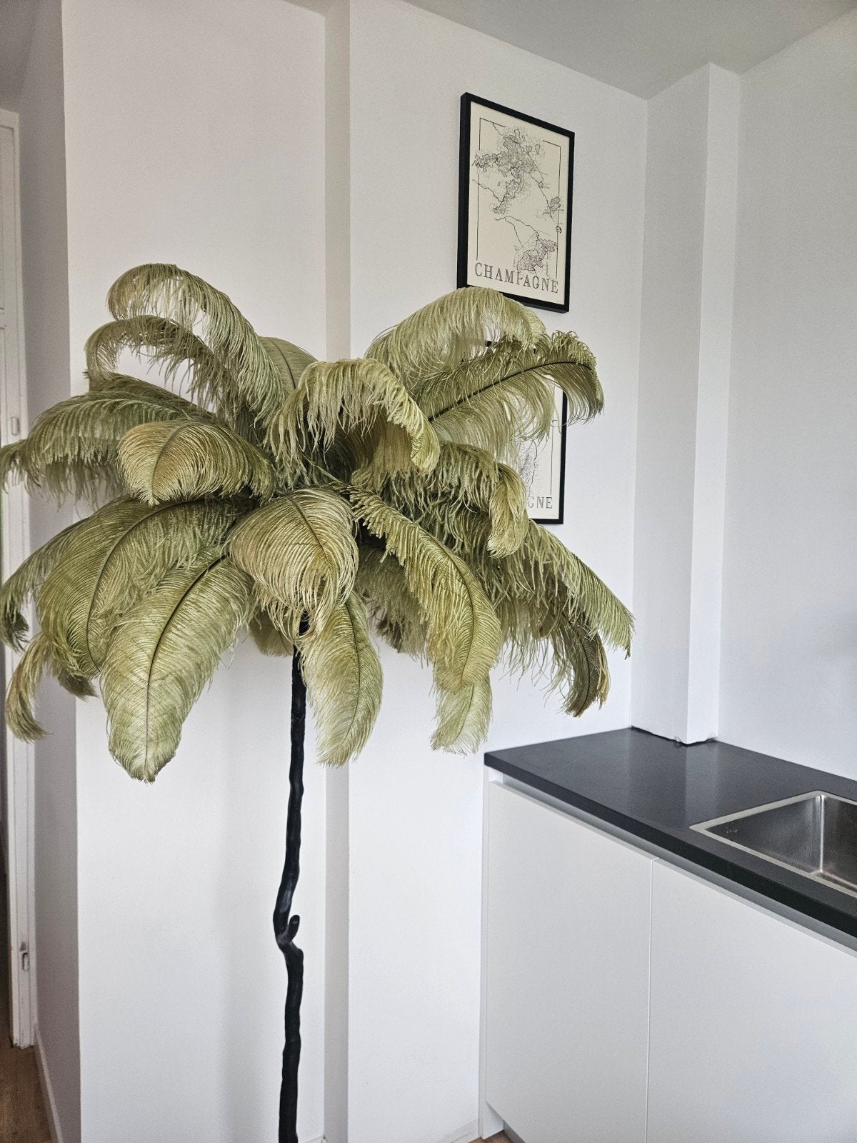 Feather lamp Light & Living, olijfgroen, 180 cm, 5 lampen, Ophalen, E14 (klein), Zo goed als nieuw, 150 tot 200 cm