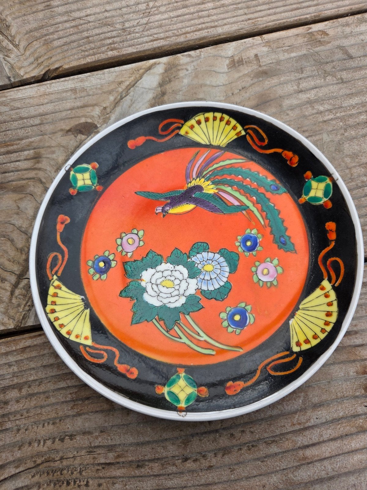 Handgeschilderd Japans decoratief bordje met vogel, Ophalen