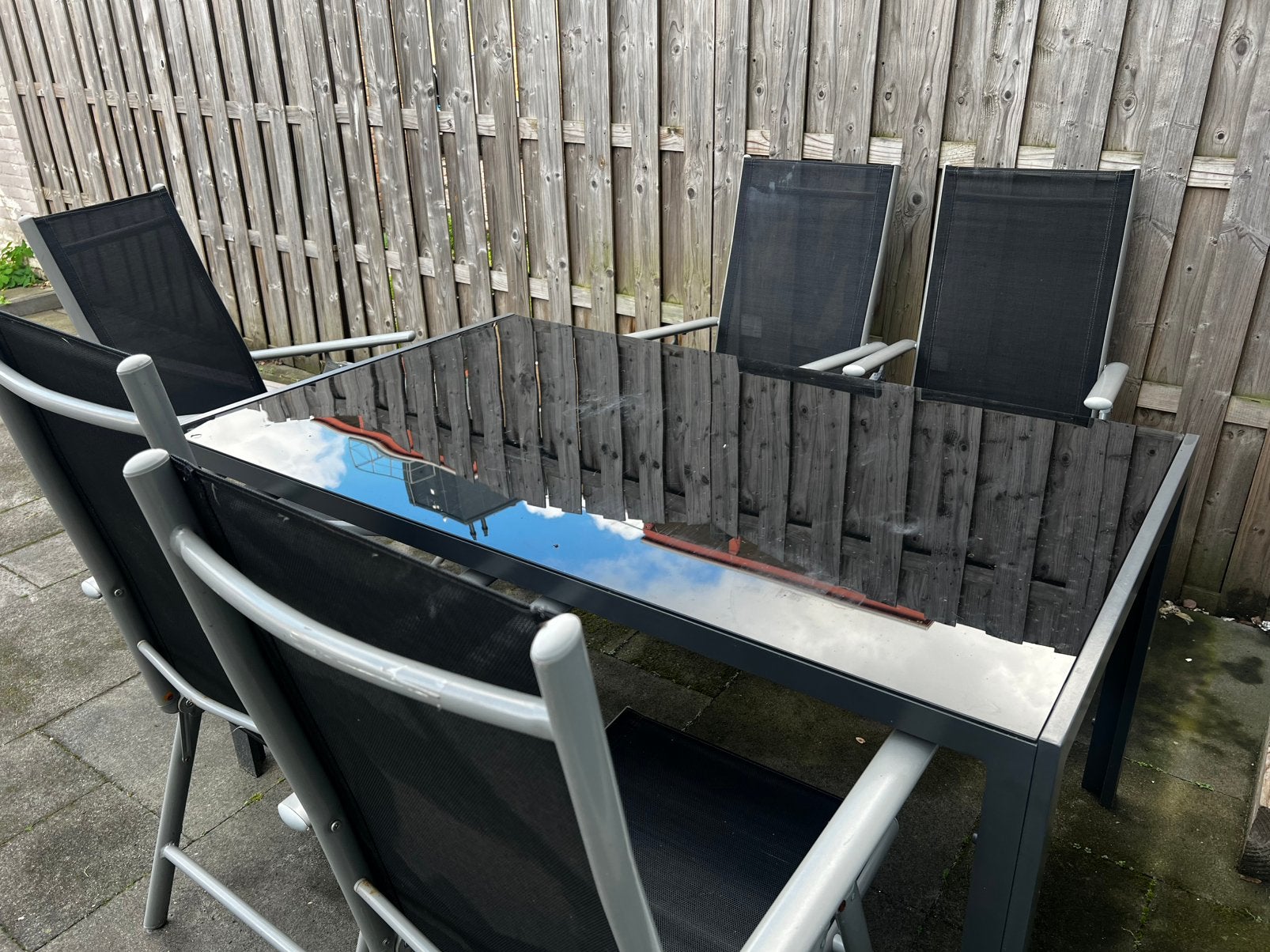 Complete tuinset - Tafel met 5 stoelen, Ophalen of Verzenden, Zo goed als nieuw, Aluminium