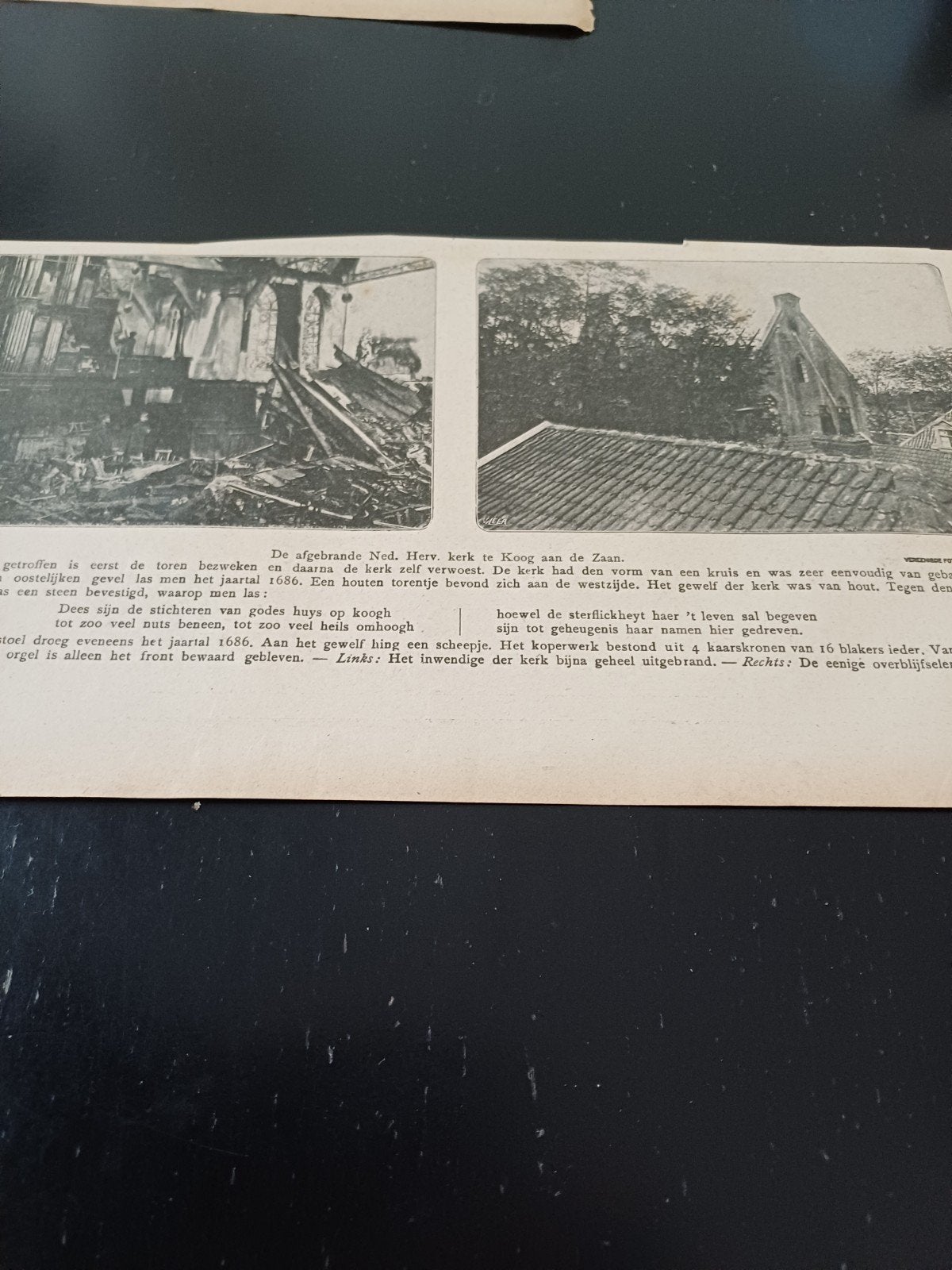 knipsel afgebrande kerk Koog aan de Zaan 1920, Ophalen of Verzenden, 1920 tot 1940, Knipsel(s)
