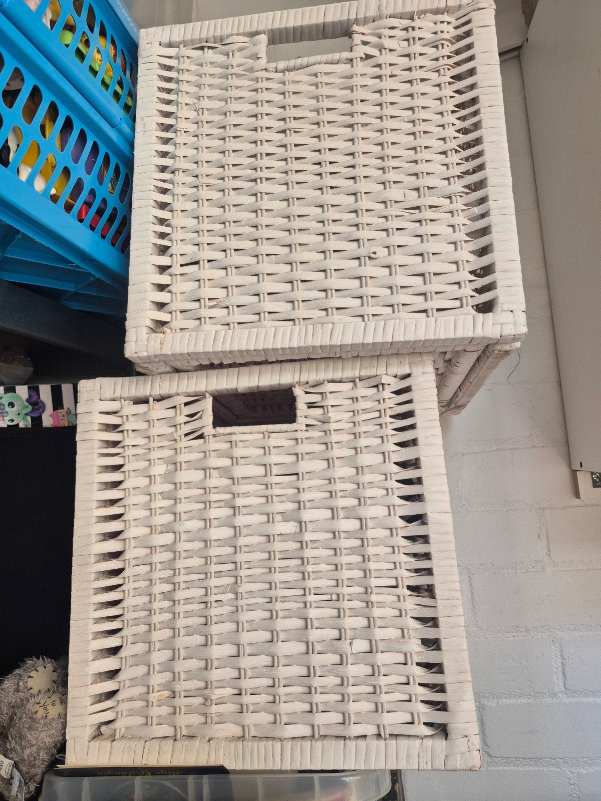 Witte rieten opbergmanden ikea (2 stuks), Ophalen, Gebruikt, Landelijk, Natuurlijk materiaal