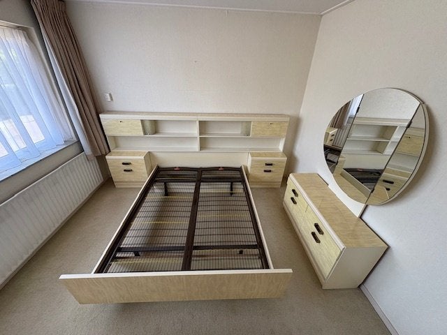 jaren 50 bed en kaptafel, retro slaapkamer vintage, Huis en Inrichting, Slaapkamer | Bedden, Ophalen, Gebruikt, Tweepersoons, 140 cm