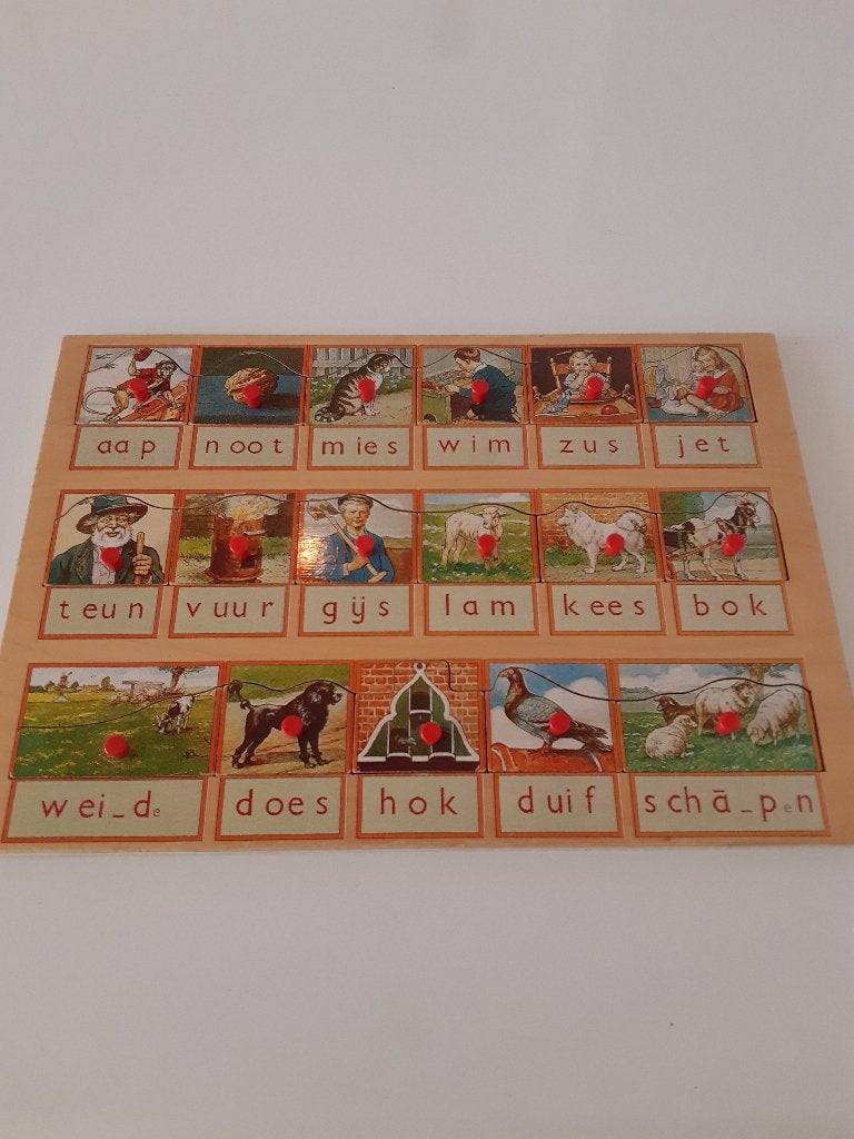 Houten 'Aap Noot Mies' inlegpuzzel / leesplank, Ophalen of Verzenden, Zo goed als nieuw, Overige typen