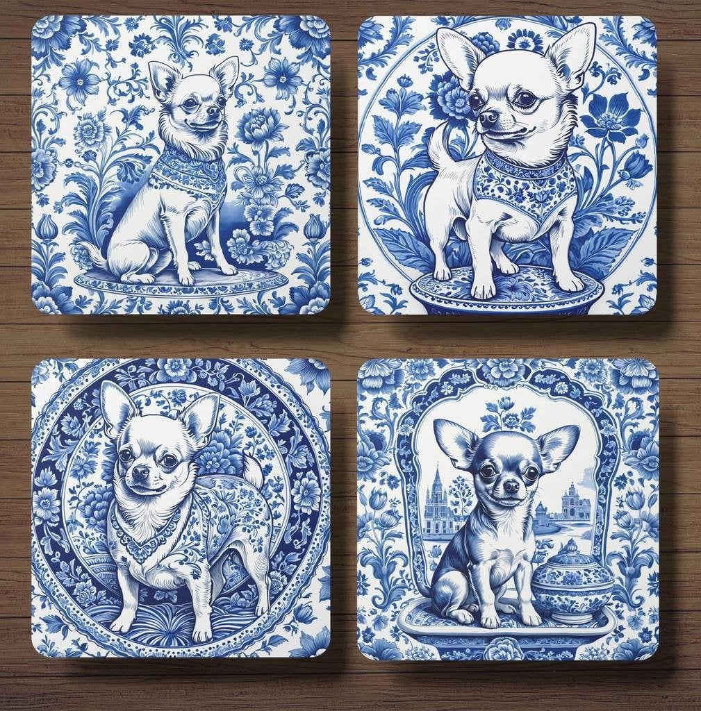 Chihuahua Delfts Blauw onderzetters met houder, Ophalen of Verzenden, Nieuw
