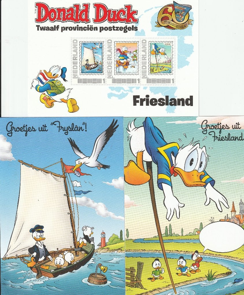 Donald Duck in Friesland  3 zegels met kaarten, Postzegels en Munten, Ophalen of Verzenden, Na 1940, Postfris