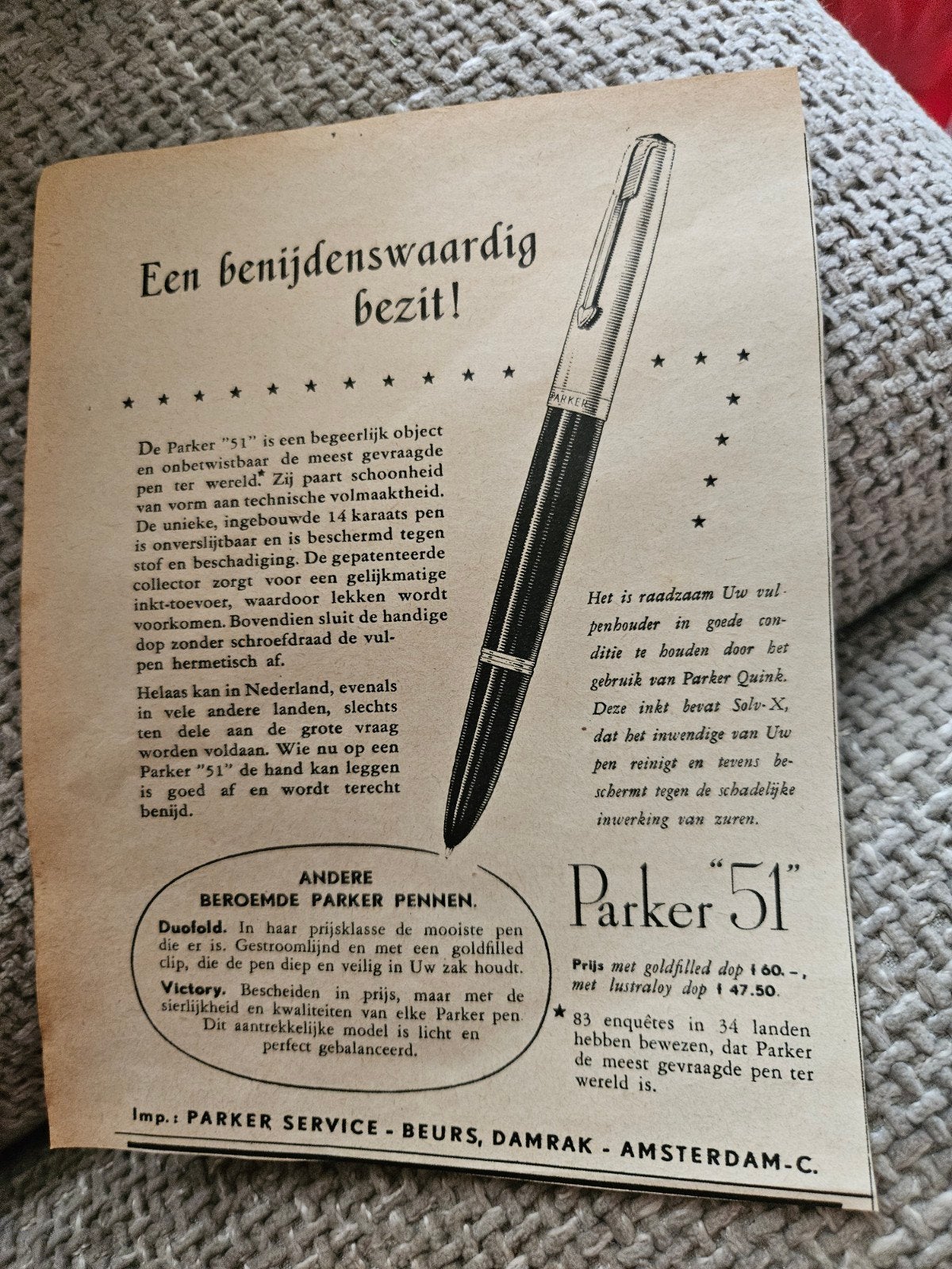Parker 51 Vulpen - Een Begeerlijk Bezit! Knipsel, Verzamelen, Ophalen of Verzenden, Gebruikt, Vulpen, Parker