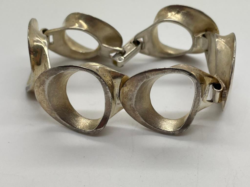 D896 Prachtige zilveren modernist armband, Sieraden, Tassen en Uiterlijk, Ophalen of Verzenden, Zilver, Armband