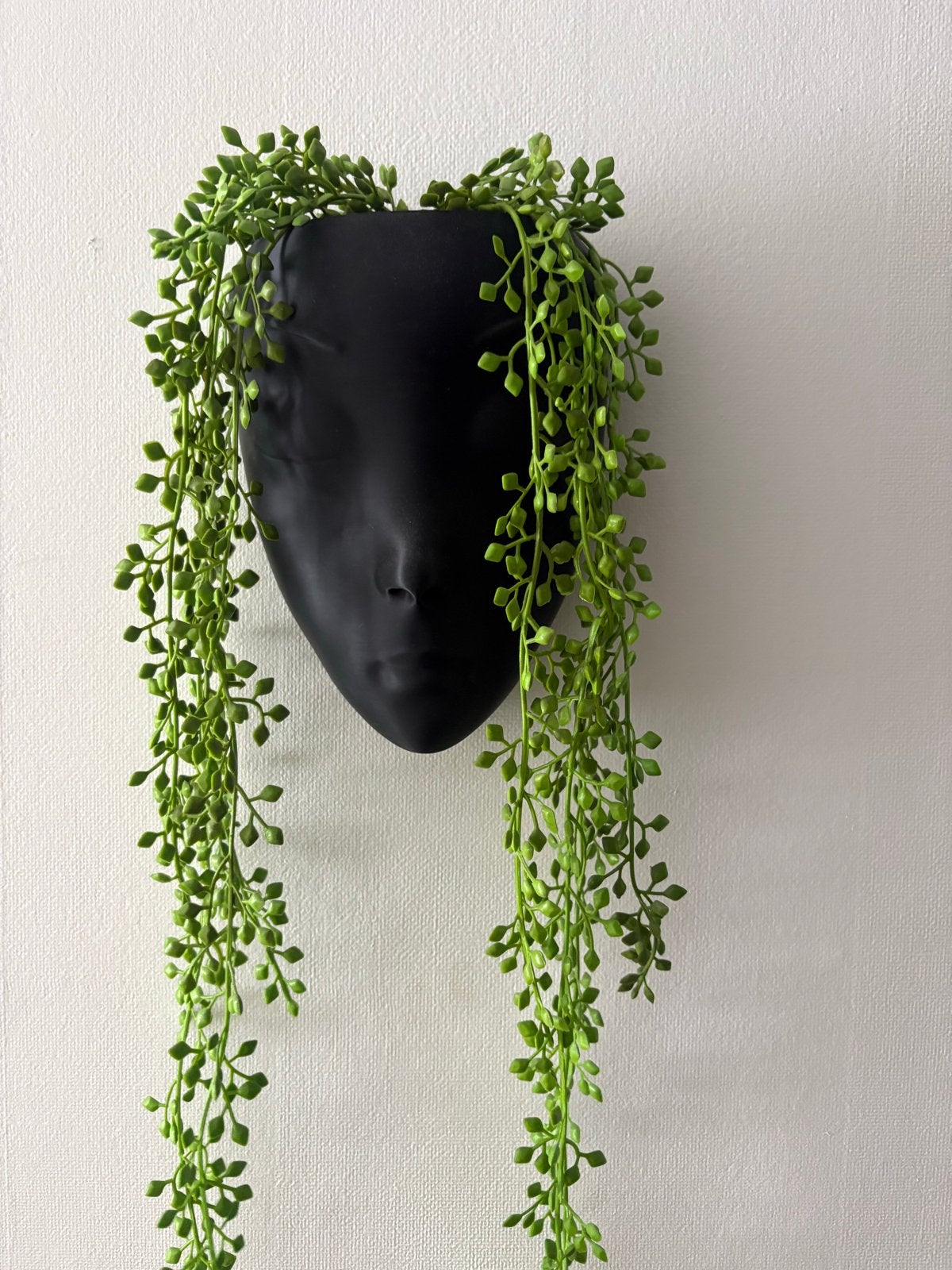 2 Zwarte Hangende Gezicht Potten met Kunstplanten, Kunststof, Ophalen of Verzenden, Modern, Gebruikt