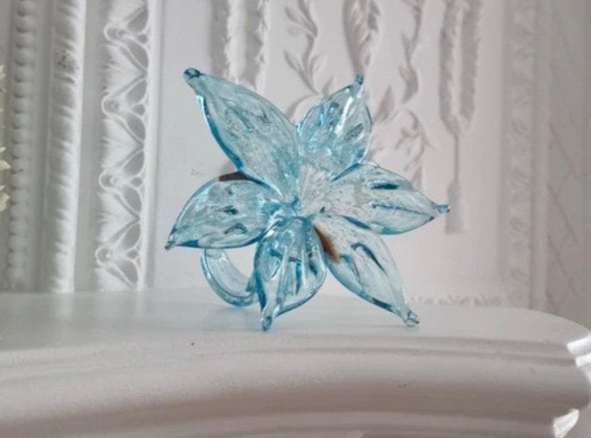 Prachtige Vintage Glazen Bloem, Blauw, Ophalen of Verzenden, Zo goed als nieuw, Amersfoort