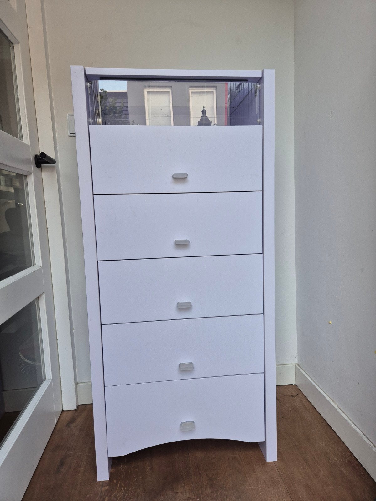 Lila ladenkastje met spiegel en 5 laden, Huis en Inrichting, Kasten | Ladekasten, Ophalen, Gebruikt, 5 laden of meer, 100 tot 150 cm