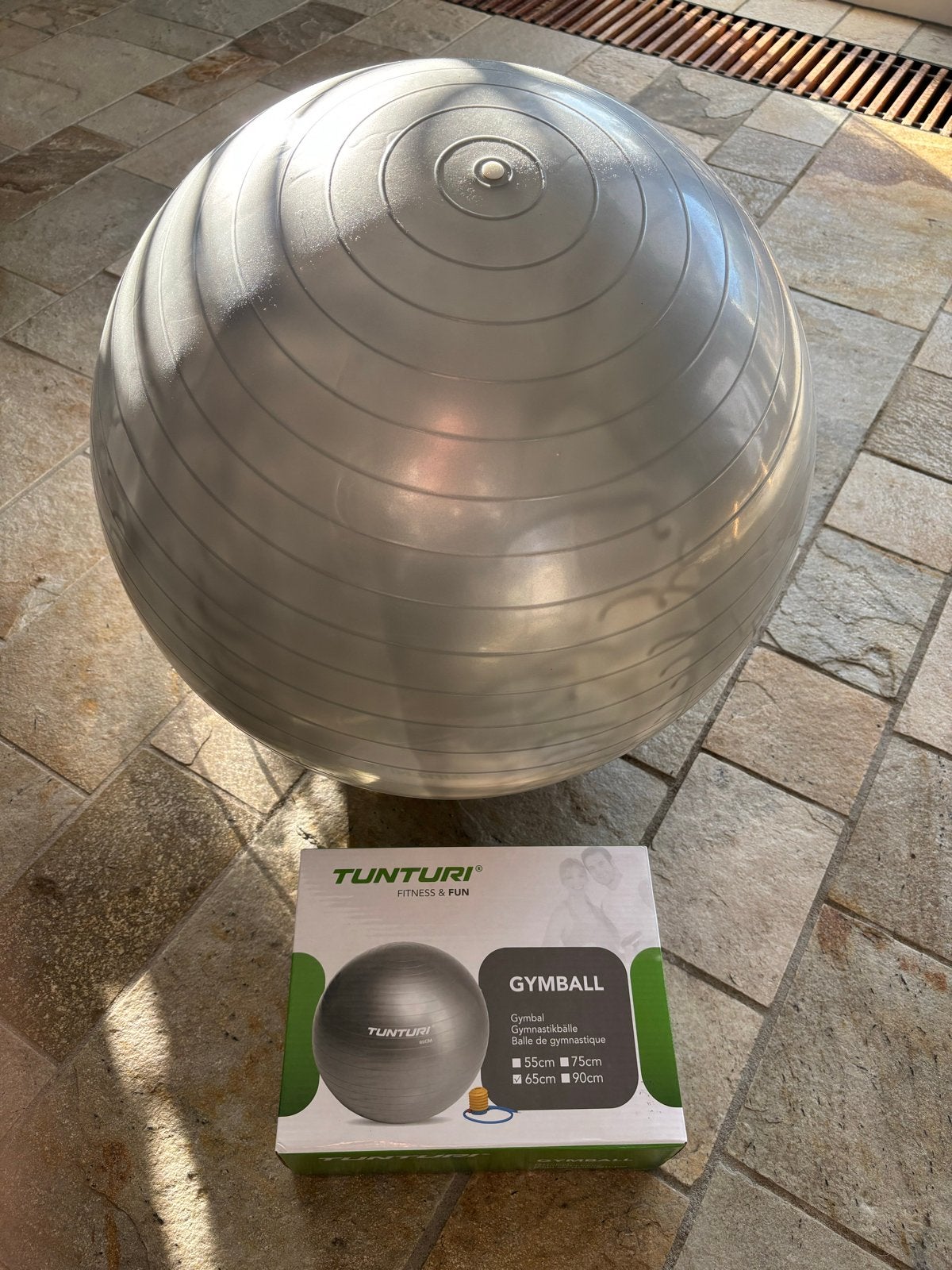 Tunturi Fitnessbal Zilver 65 cm met accessoires, Ophalen, Nieuw, Buik, Fitnessbal