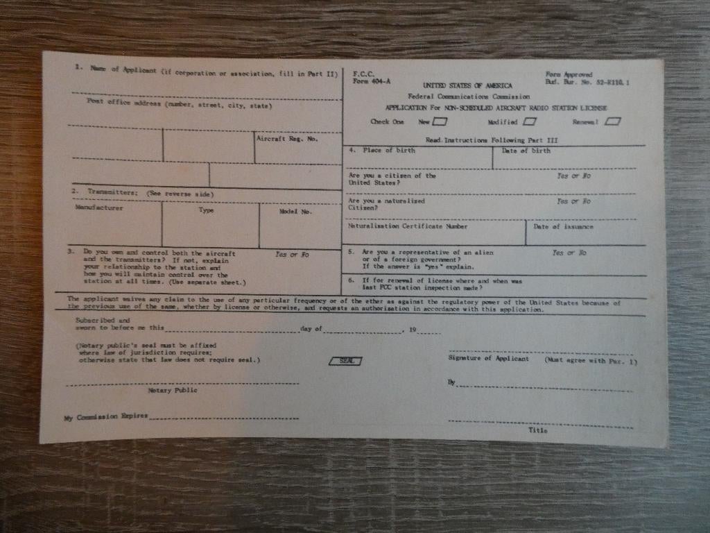 Application card for non Scheduled Aircraft Radio station, Verzamelen, Militaria | Tweede Wereldoorlog, Ophalen of Verzenden, Landmacht