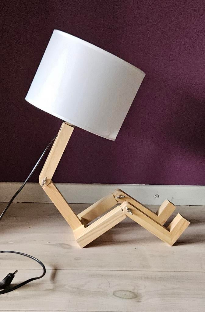Robot tafellamp set van 2, Huis en Inrichting, Lampen | Tafellampen, Ophalen of Verzenden, Zo goed als nieuw, Hout, Minder dan 50 cm
