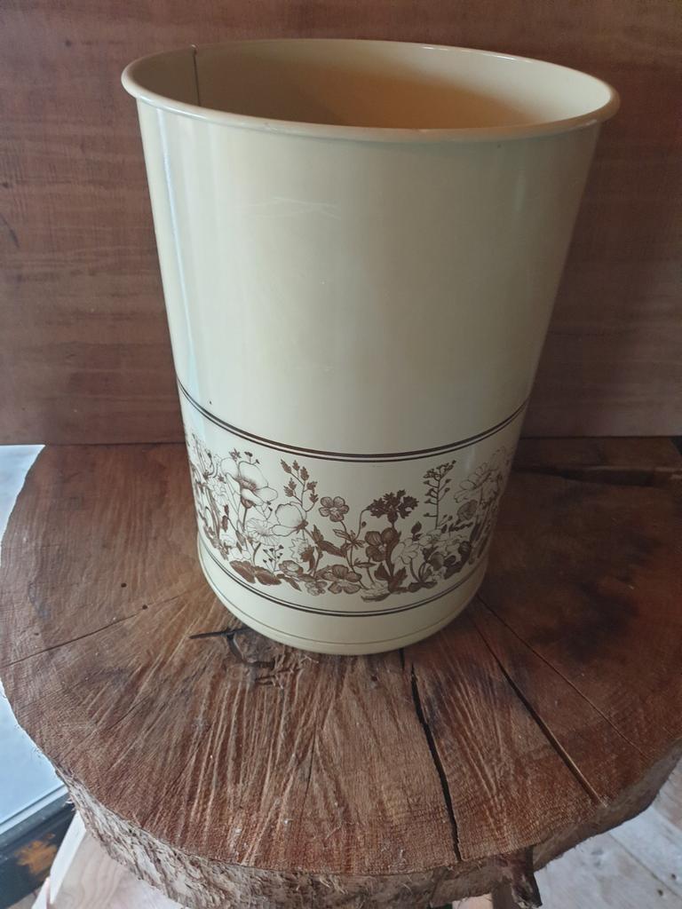 Vintage Brabantia Prullenbak met Bloemenmotief, Gebruikt, Ophalen of Verzenden, Metaal, Minder dan 50 cm
