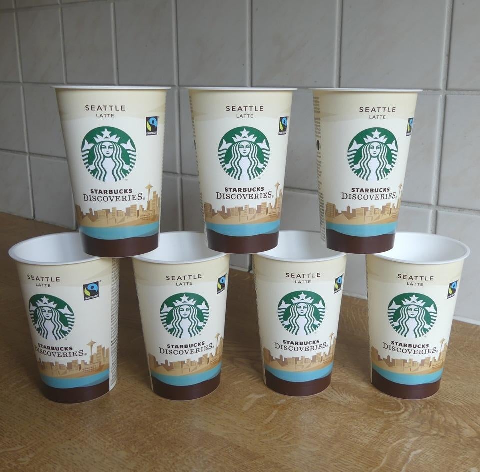 Starbucks plastic bekertjes Seattle Latte ongebruikt 7x, Ophalen of Verzenden, Nieuw, Gebruiksvoorwerp