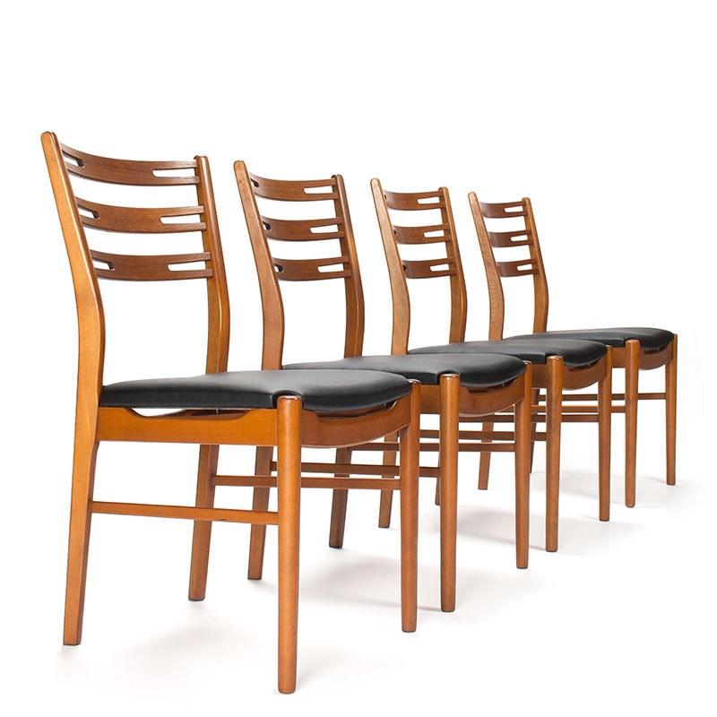 Sets vintage Dennse teakhouten eettafel stoelen, Gebruikt, Bruin, Mid-Century vintage, Ophalen of Verzenden