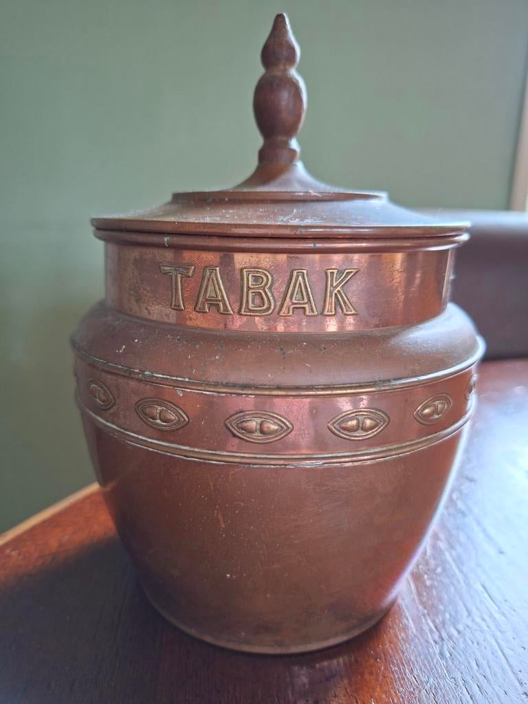 Antieke koperen tabakspot met deksel, Ophalen of Verzenden, Koper
