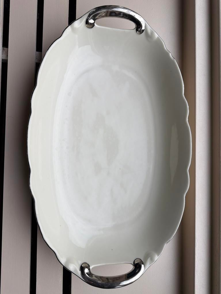 Ovale serveerschaal met zilverkleurige handvatten, Antiek en Kunst, Ophalen of Verzenden