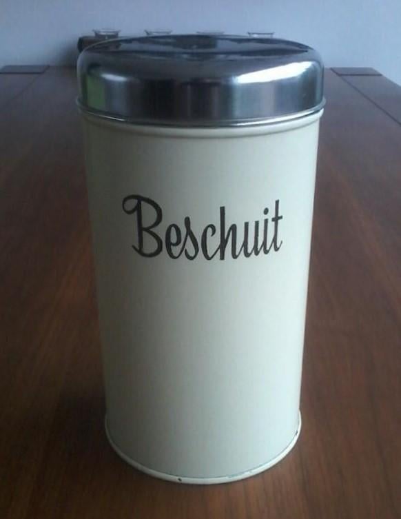 Brabantia vintage roomwit beschuitblik blik, Verzamelen, Blikken, Ophalen of Verzenden, Gebruikt, Beschuit