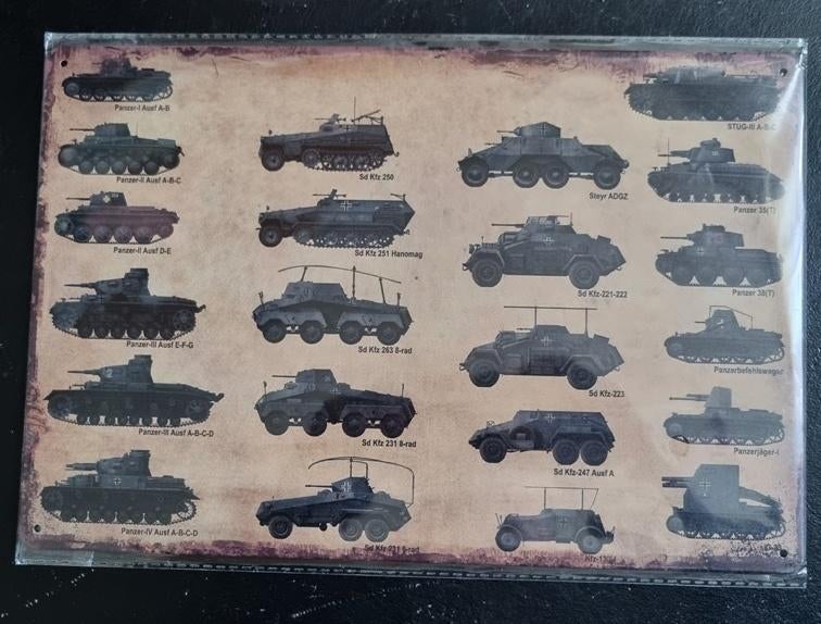 Metalen bord vintage-look duitse tanks/pantservoertuigen 2, Ophalen of Verzenden, Landmacht, Duitsland, Overige typen