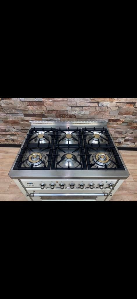 Luxe Boretti Majestic Fornuis 6 pits creme/chrome 90 cm, 60 cm of meer, Ophalen of Verzenden, Zo goed als nieuw, Energieklasse A of zuiniger