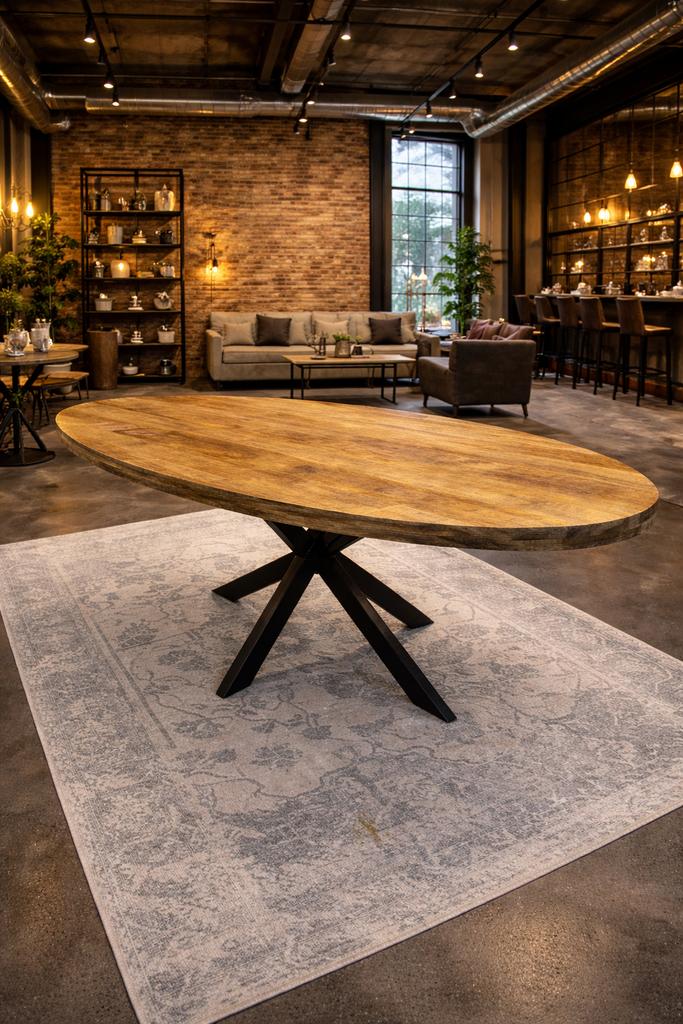 Eettafel ovaal 240x110 €449,-Mango Direct leverbaar E-7321, Overige houtsoorten, 100 tot 150 cm, Ophalen of Verzenden, Mwonenenslapen@ziggo.nl