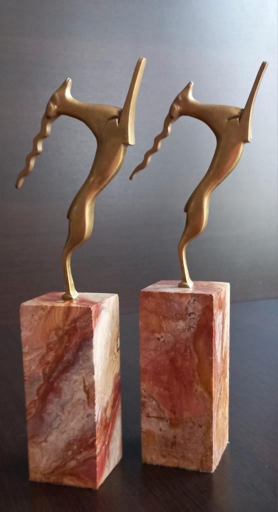 Zeldzame set Art Deco bronzen sculpturen, brons beelden deer, Antiek en Kunst, Ophalen of Verzenden, Brons